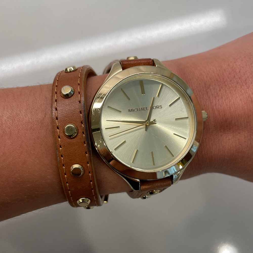 Michael Kors Leather Studded Double Wrap Watch